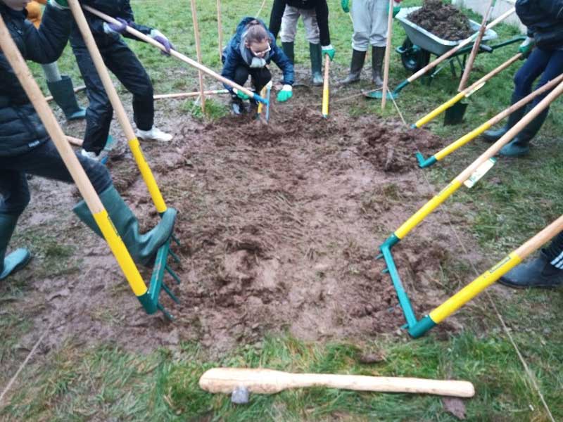 Les élèves travaillent la terre