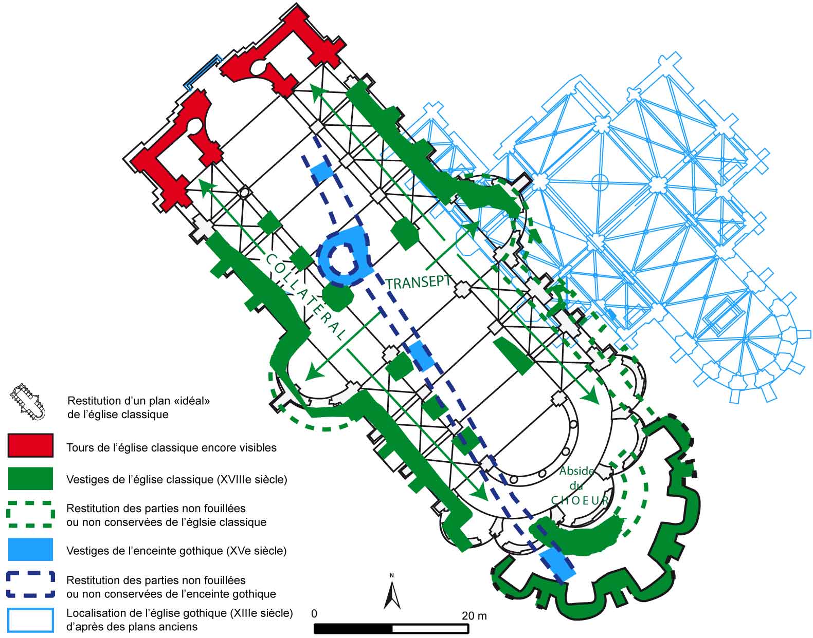 Plan du site de l'abbaye du Mont-Saint-Éloi établit par les archéologues (M. Delage)