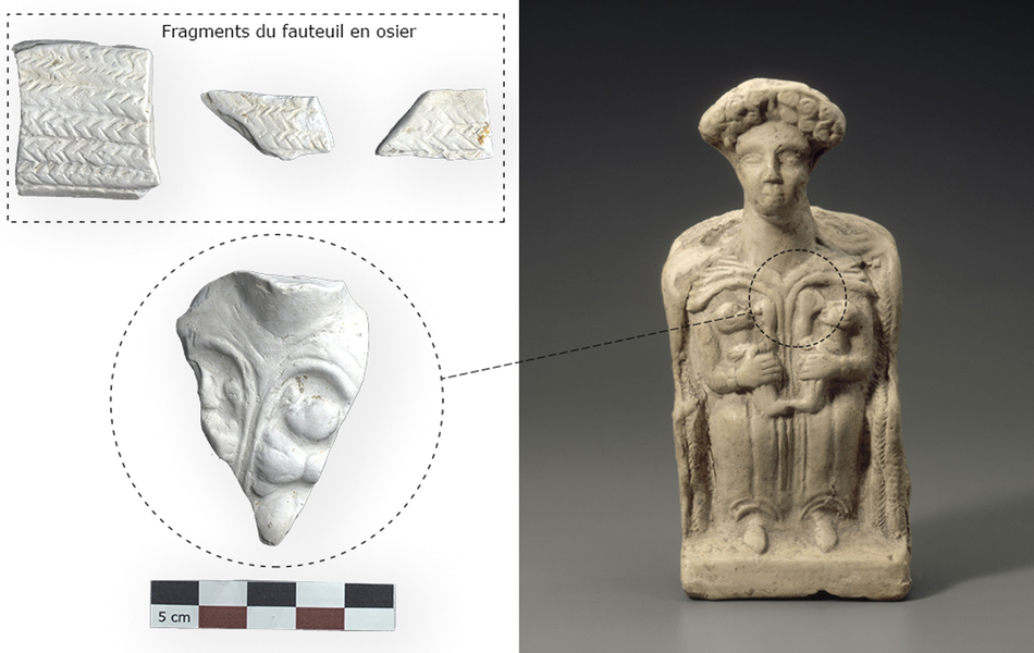 fragments d'une Vénus retrouvés et une statue intacte pour comparer;