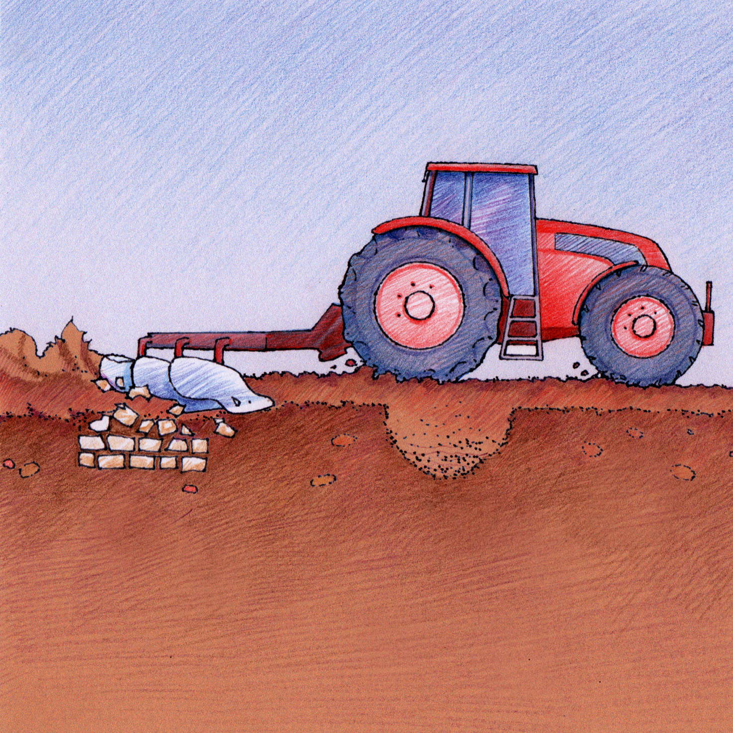 Labours faisant ressortir les pierres d'un mur (Pierre-Yves Videlier)