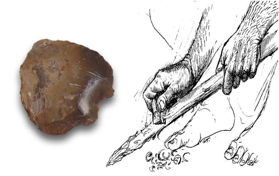  À gauche, photo d’une encoche. À droite illustration, une encoche est utilisée pour le raclage d’une branche.