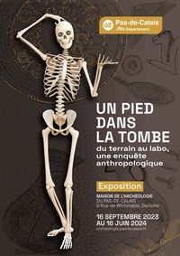 Affiche de l'exposition un pied de la tombe qui se déroule du 16 septembre 2023 au 16 juin 2023