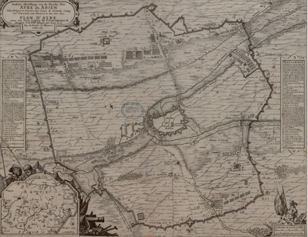 Plan d’Ayre avec sez forts ligncs de circonvalations et attaques de la ville assiegée par Loys le 13 roy de France et Navarre l’ann 1641. 1641.